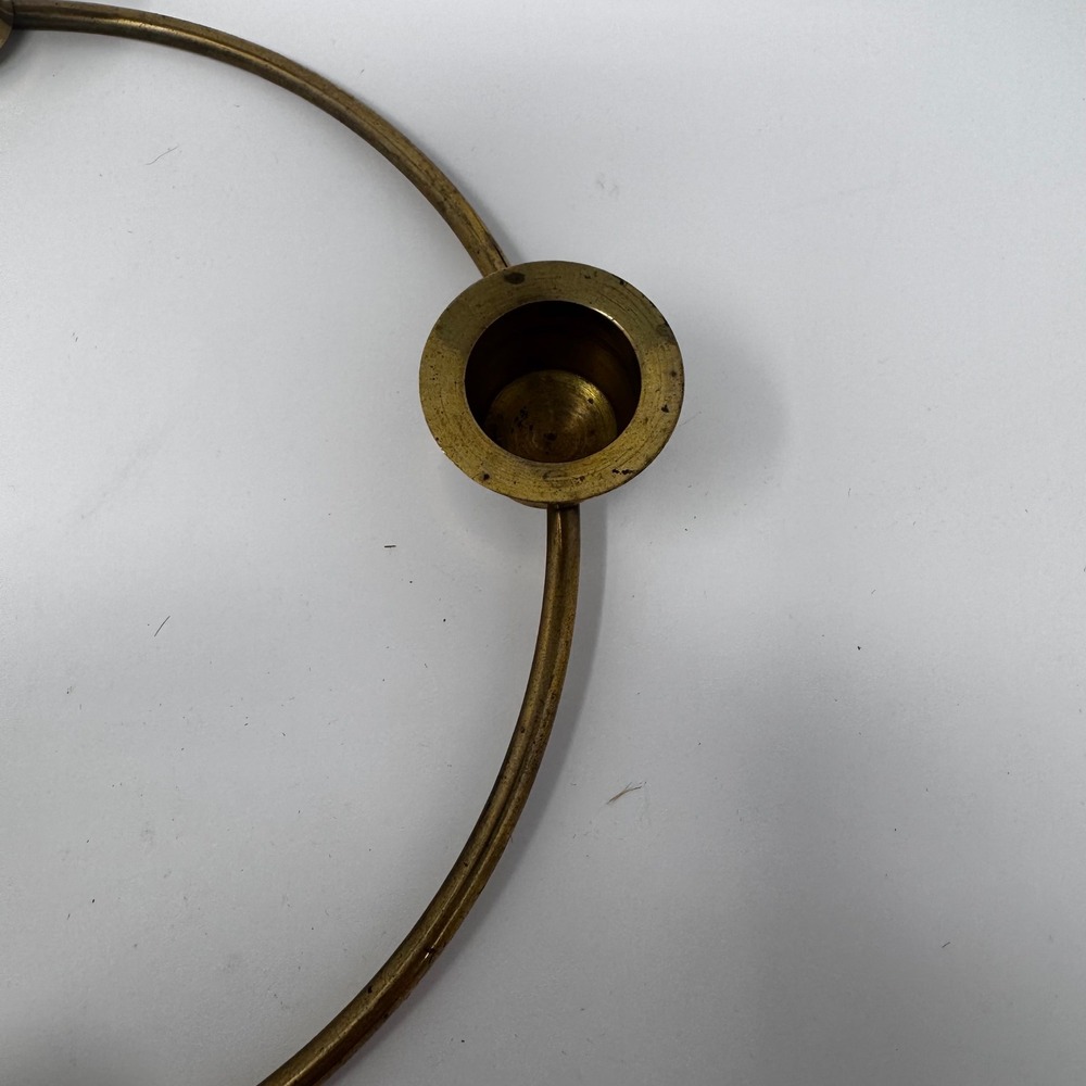 Vintage Solid Brass Ring Candle Holder 4 Slot Advent Centerpiece Mid Century 8in - Picture 9 of 10
